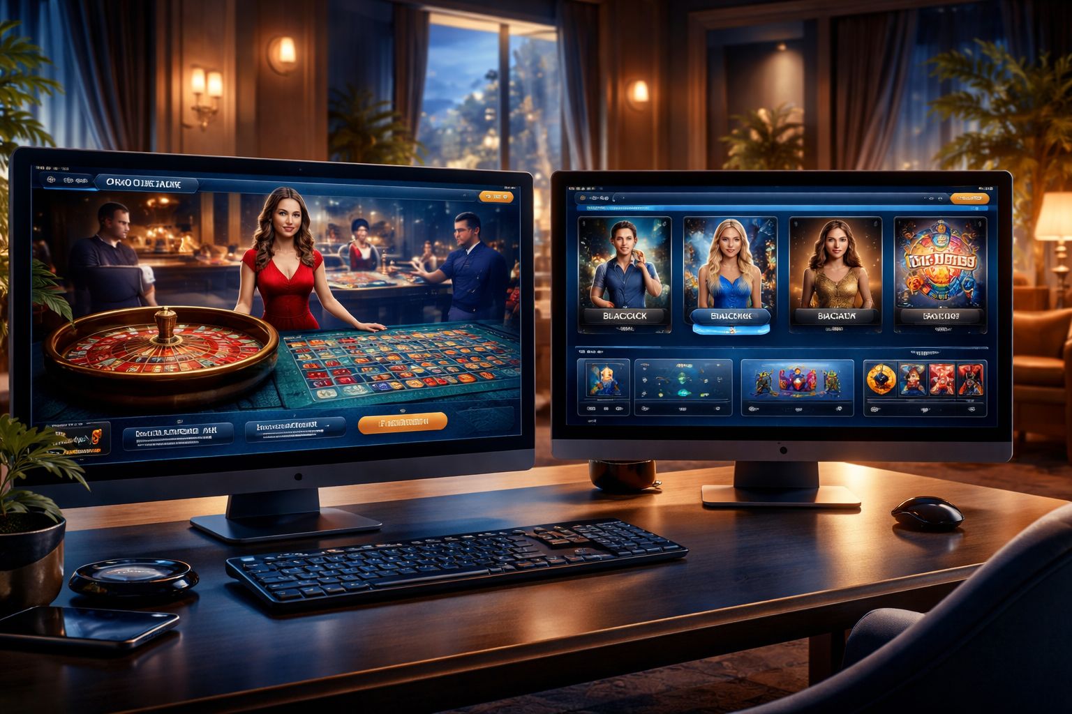 Pantalla dinámica del casino en línea DONBET mostrando juegos de mesa y tragamonedas en una interfaz elegante.