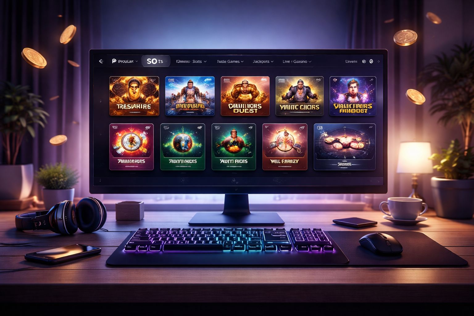 Vista de interfaz moderna presentando categorías de juegos DONBET con visuales elegantes y navegación organizada